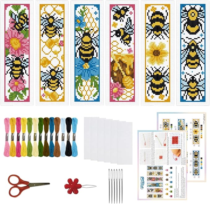 ORIGACH 6 Set Bees Cross Stitch Bookmark Kit by ORIGACH