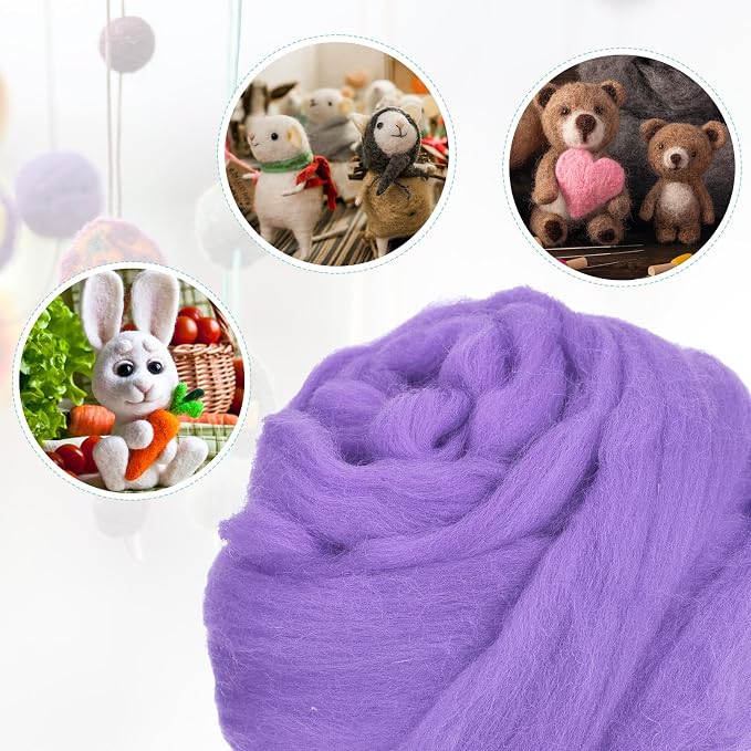 uxcell Needle Felting Wool, 3.5 Oz Nature Fibre Wool Yarn Roving - Image 4