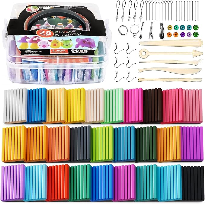 CiaraQ 28-Color Polymer Clay Oven Bake Modeling Kit | 5 sculpting tools by CiaraQ