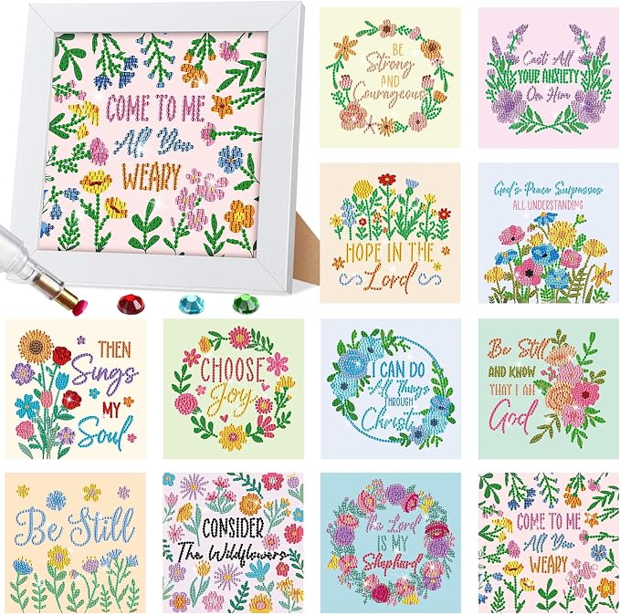 Trandraft 13 Pcs Religious Flower Diamond Art Kits by Trandraft
