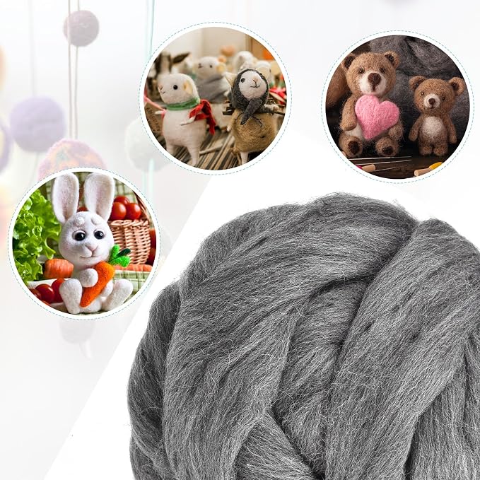 uxcell Needle Felting Wool, 3.5 Oz Nature Fibre Wool Yarn Roving - Image 4
