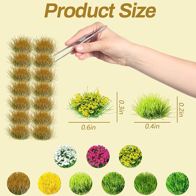 Potanro 126pcs Static Grass Tufts and Miniature Flowers Cluster - Image 2