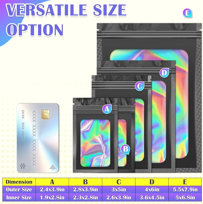 JETMORE 300 Pcs 5.5x7.9in Mylar Bags, Smell Proof Bags Foil Pouch, Holographic - Image 6