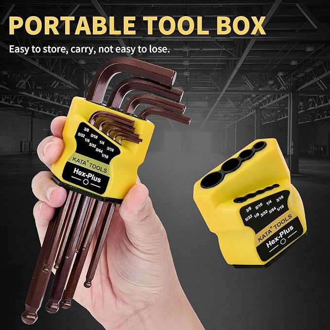 SAE Hex Key Set Ball End Long Arm S2 – 9PCS SAE Allen Wrenches, S2 Alloy Steel, 1/16–3/8 Inch, 6.7in, Bronze Finish, for US Standard Screws, Furniture, Bike Repairs