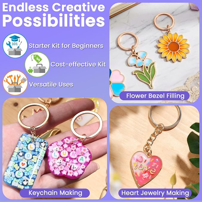 LET'S RESIN All-Inclusive Keychain Making Kit, 12-Color UV Resin - Image 5