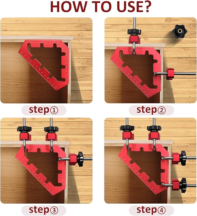 Clamping Squares For Woodworking 45/90 Degree Clamp Triangle Right Angle Clamp, 90 Degree Corner Clamp, Aluminum Alloy Red 3PCS