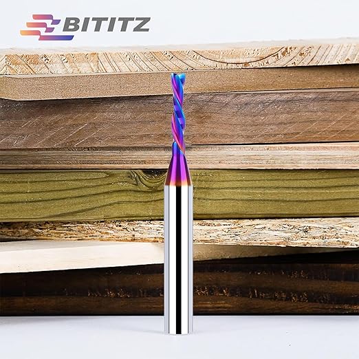 2PCS Downcut Spiral Router Bit 1/4 Inch Shank 1/8 Inch Cutting Diameter 1/2 Inch Cutting Length with Extra Long Life Coating CNC Router Bits End Mill for Wood Cutting, Slot Mortise, Engraving