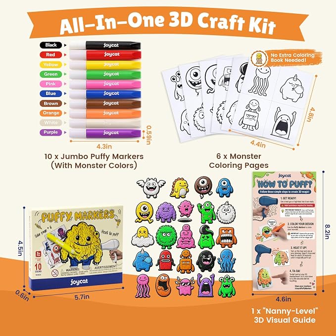 JoyCat Puffy Velvet Markers for Kids, 10-Color Heat-Activated Puffy Paint - Image 5