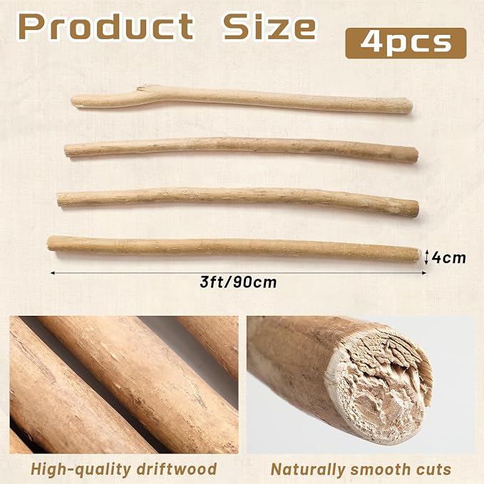 Novabright 4 Pcs 3 ft Driftwood Poles, Natural Drift Wood Decor - Image 3
