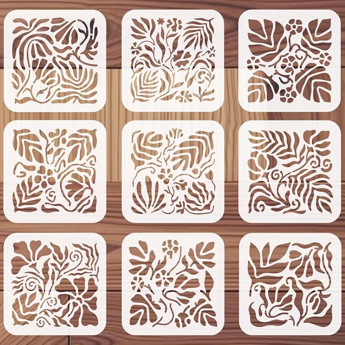 9pcs Minimalist Leaf Stencil for Painting Artistic Flower Painting Crafts by beinkmake
