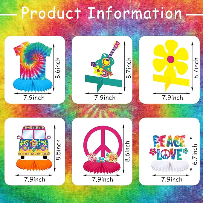 Nezyo 12 Pcs Tie Dye Hippie Party Honeycomb Centerpieces Decorations 60's 70s - Image 2