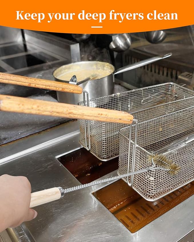 4-in-1 Fryer Cleaning Tools, L Shaped Fryer Cleaning Brush, Deep Fryer Crumb Scoop, Long Handle Deep Fryer Basket Cleaning Brush, Deep Fryer Cleanout Rod, Applies to Commercial Kitchen, Fryer, Drain