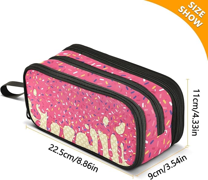 Red Ice Cream Print Pencil Case Box Boys Girls Large Pencil Pouch Zipper - Image 7