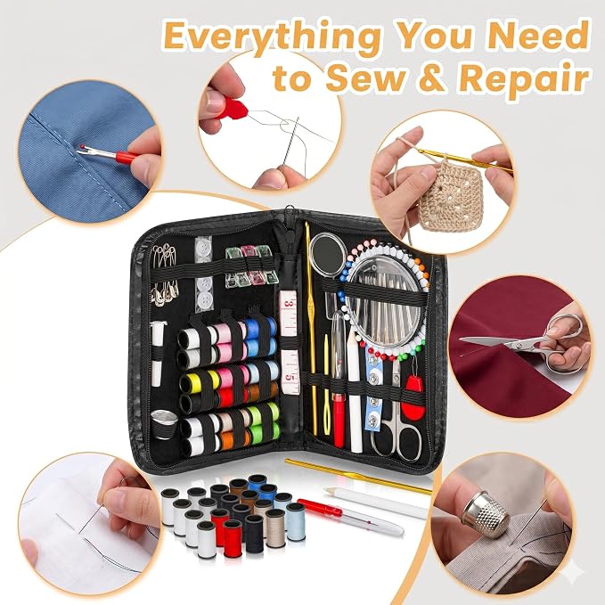 142-Piece Travel Sewing Kit for Adults & Kids, Small Needle & Thread Kit | Mini - Image 5
