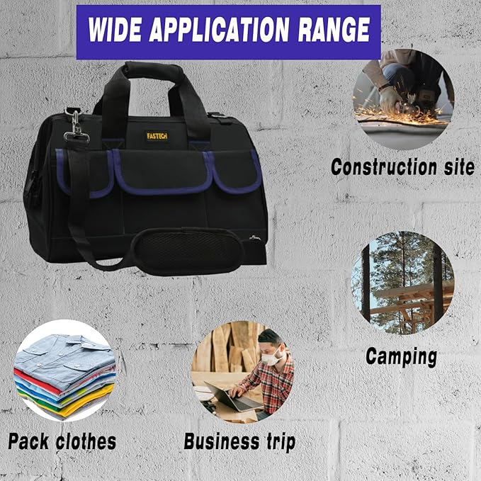 22 Inch Tool Bag, Waterproof Wide Mouth Tool Kit, Heavy Duty Tool Bag Organizer With Shoulder Straps, Tool Storage Package For Men/Women (22IN DarkBlue)