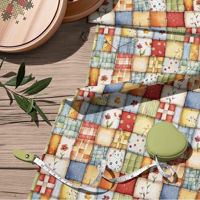Patchwork Cotton Fabric Panel 61 x 36.6 Inches, Floral Quilt Style Squares - Image 8