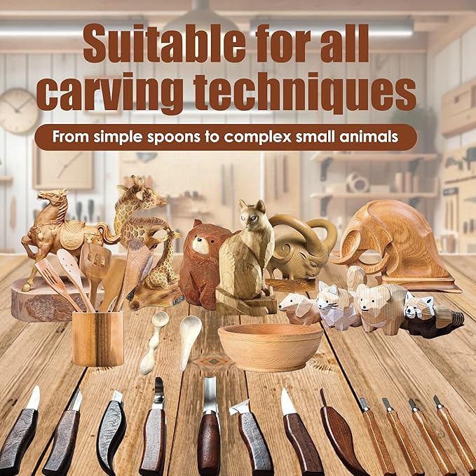 ZGROCK Wood Carving Kit Deluxe Whittling Knife Set 18PCS Wooden Carving Tools with Large PU Leather Case for Beginner Carpenter Experts