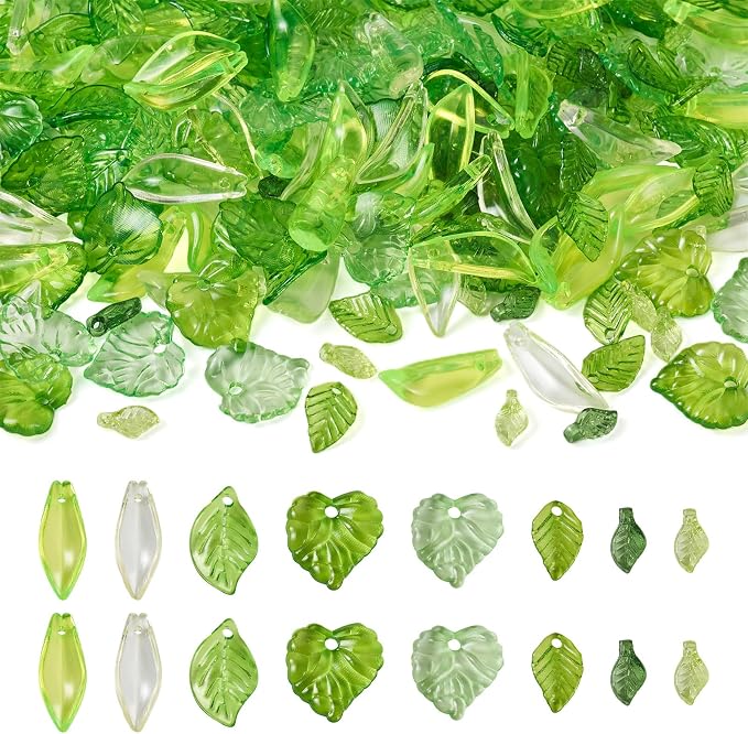 Pandahall 320 Pcs Green Acrylic Leaf Beads Transparent Maple Leaves Pendants by PHPandaHall