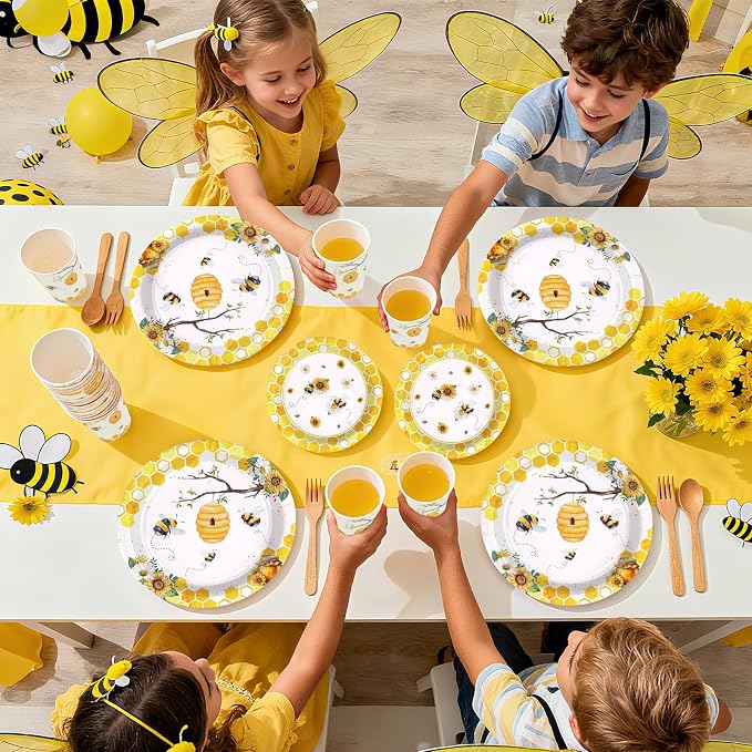 168 Pcs Bee Birthday Party Decoration, Serves 24 | Bumble Bee Plate Napkin Cup - Image 6
