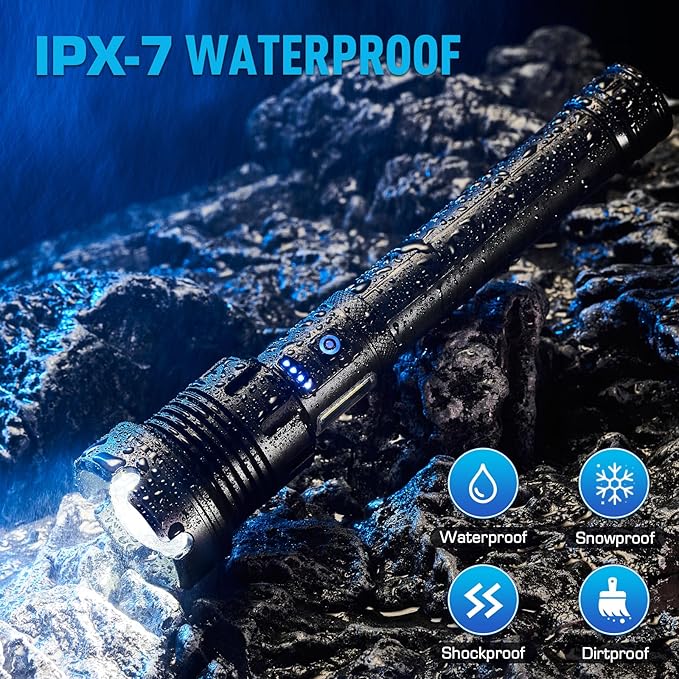 9000 High Lumens Flashlight Rechargeable with COB Work Light Super Bright LED Flashlights Heavy Duty&14 Modes &Waterproof Tactical Powerful Flashlight for Emergencies,Camping,Hiking,Outdoor,Indoor