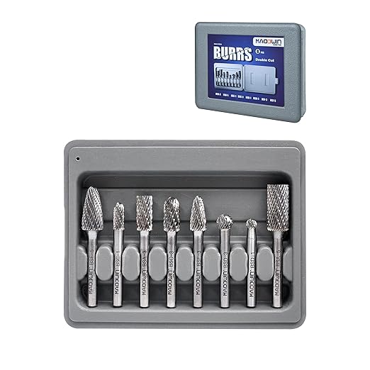 Carbide Burr Set 1/4 Shank 8pcs Tungsten Carbide Rotary Files Kit with Storage Case Die Grinder Bits for Metal Engraving, Wood Carving & Deburring Tools