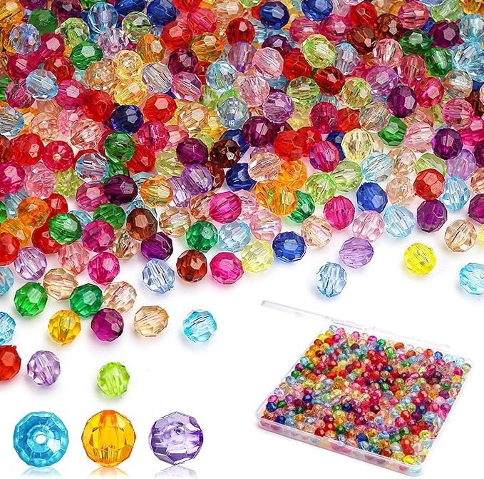 BONNY BOXX 500pcs 8mm Acrylic Faceted Round Crystal Beads Mixed Colors Loose by BONNY+BOXX