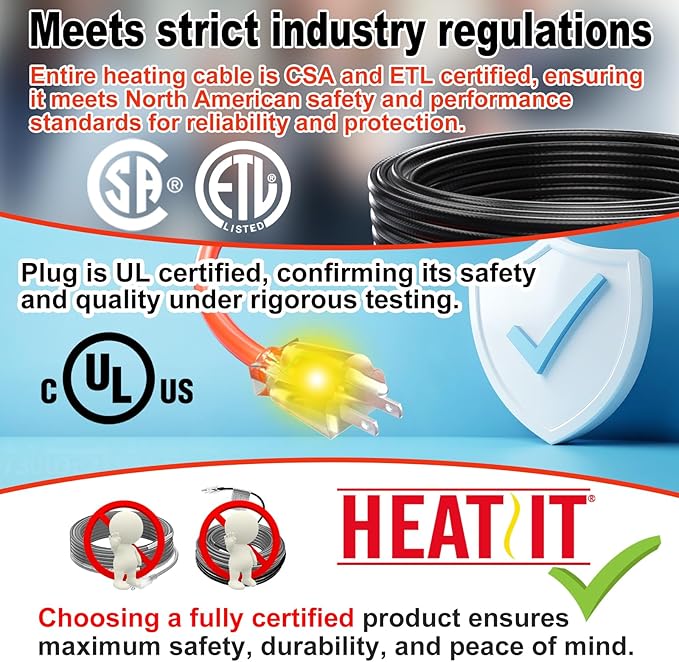 HEATIT Heat Tape for Water Pipes Heating Cable with Thermostat for Metal And Plastic Home Pipe, Electric Pipe Heating Trace System 35 Feet
