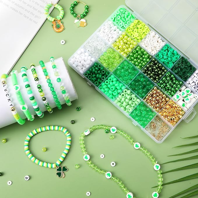 UPINS St Patricks Day Bracelet Kit Shamrock Green Beads - Image 5