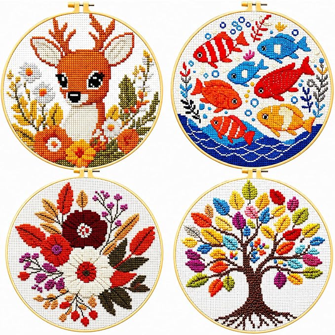 Zhenqing 4 Pack Nature Stamped Cross Stitch Kit by ZhenqingHomeFlagship