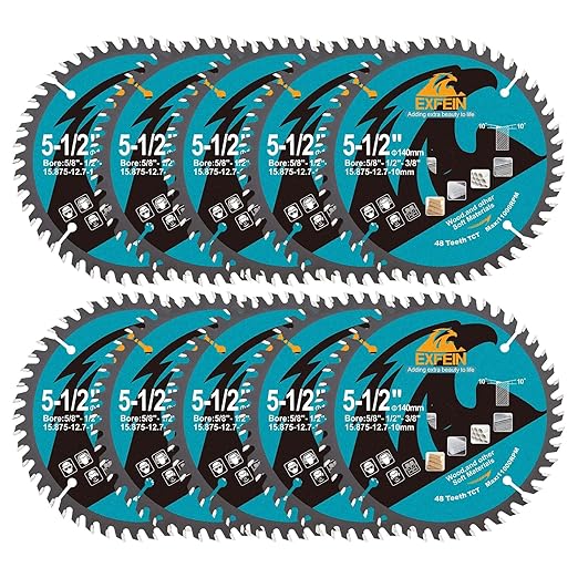 5-1/2 Inch Miter/Table Saw Blades 10pcs, 48 Teeth ATB TCT Fine Finish Wood Cutting Circular Saw Blade with 5/8 Inch Arbor