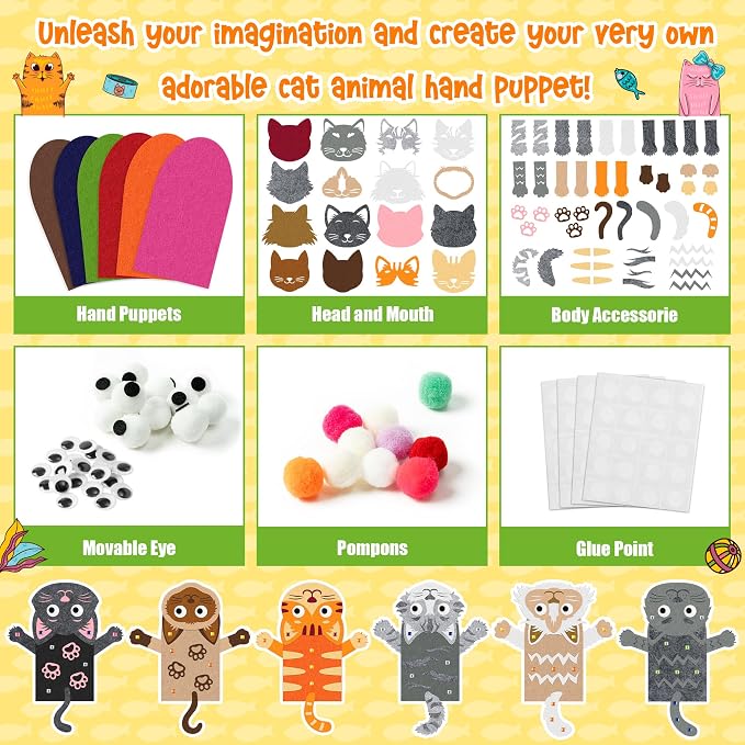 WATINC 6Pcs Hand Puppet Making Kit, Art Craft Felt Sock Puppet Toys, Creative - Image 3