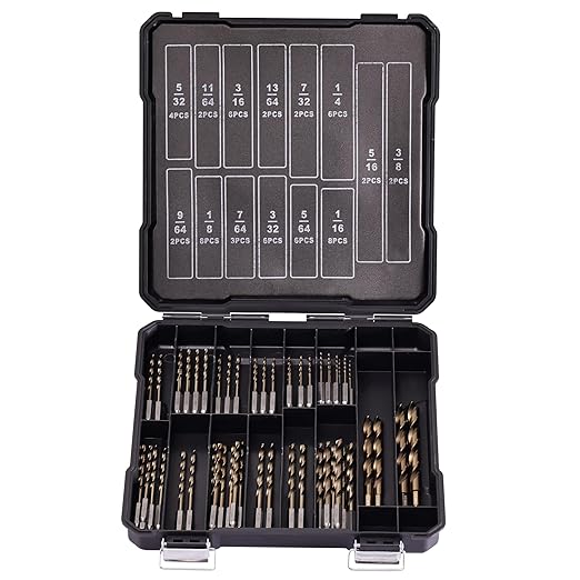 Hex Shank Cobalt Drill Bit Set 59Pcs 1/16"-3/8", M35 HSS Impact Driver Drill Bits for Metal and Hardened Steel, with Indexed Storage Case