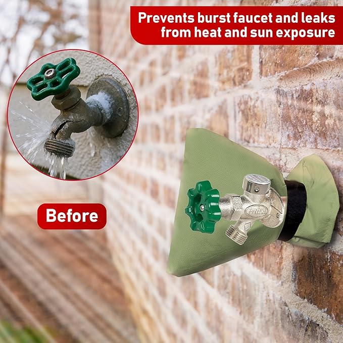 Redford Supply Co. Cold Snap (0F) 2 Pack Outdoor Faucet Covers for Winter Freeze Protection, 7.5"W x 9.5"H, Foam Spigot Insulated Cover, Outside Pipe Protection, Hose Bib (Green)