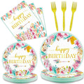 Tevxj 96 Pieces Happy Birthday Party Plates Napkins Boho Decorations Gold by Tevxj