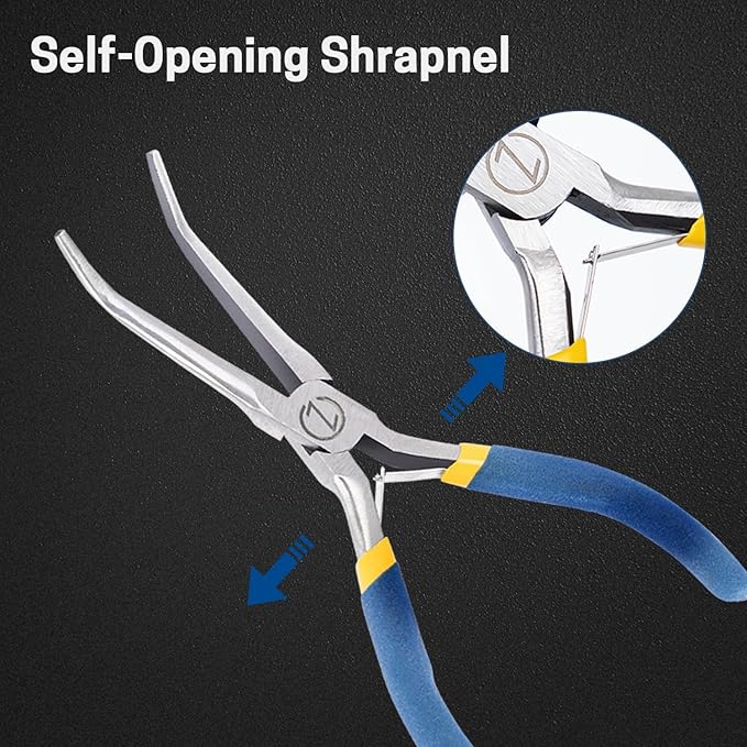 VISEMAN 6" Mini Needle Nose Pliers with Comfort Grip Handles, Long Nose Pliers for Handmade Craft, 45 Degree Bent