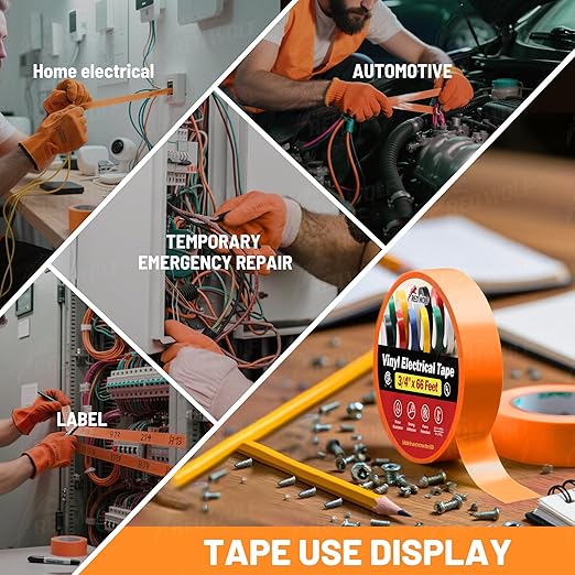 RED WOLF 10 Pack Orange Electrical Tape 3/4 Inch x 66 Ft Industrial Grade UL/CSA Listed 7 Mil Thick Flame Retardant High Temp Waterproof Electrical PVC Tape Electric Super Vinyl Rated 600V