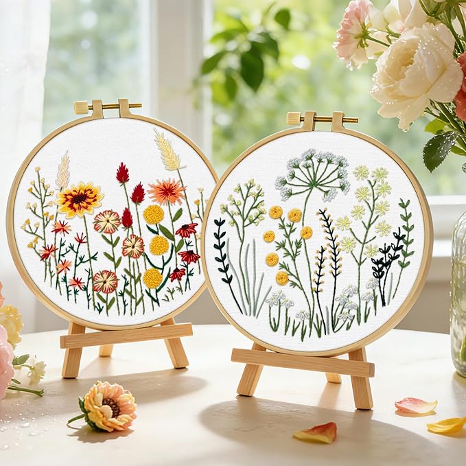 ERKOON Embroidery Kit for Beginners Adult, 2 Set Flower Cross Stitch Set - Image 6