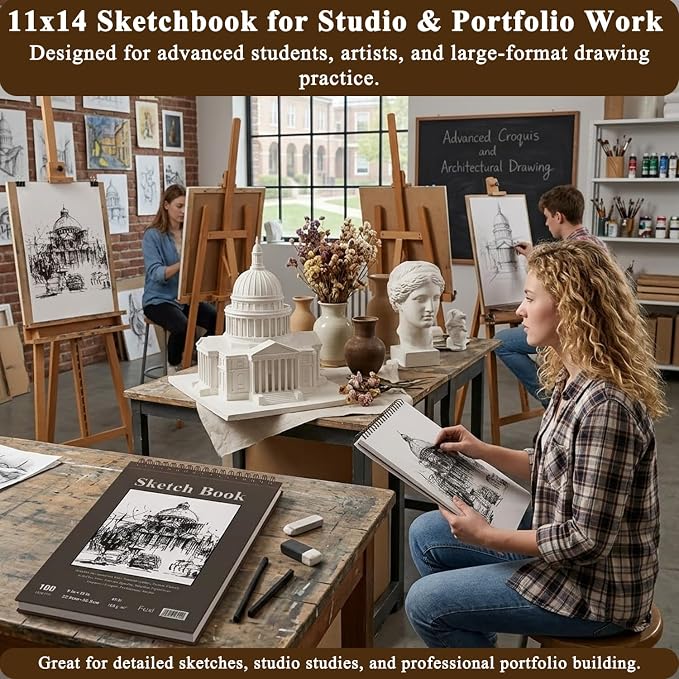 Fuxi Sketchbook 8.5x11, 100 Sheets Hard Cover Sketch Book 8.5" x 11", 68 - Image 7