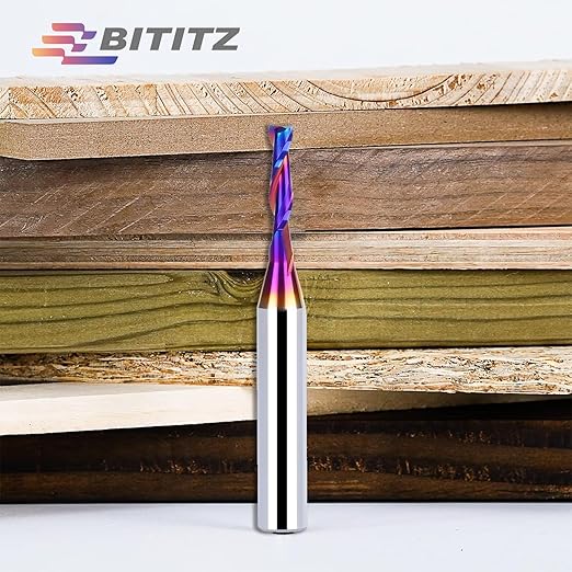 Upcut Spiral Router Bit 1/4 Inch Shank 1/8 Inch Cutting Diameter 1/2 inch Cutting Length with Extra Long Life Coating CNC Router Bits End Mill for Wood Cutting, Slot Mortise, Engraving