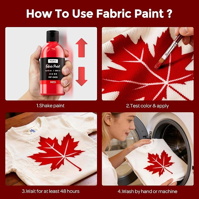 Nicpro Red Fabric Paint, 4 oz Fabric Paint - Image 3