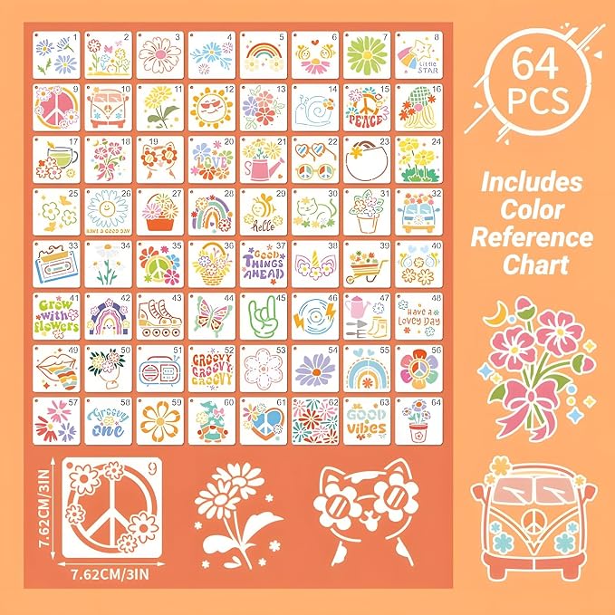 Stencils for Painting, Hippie Style Stencils for Crafts Reusable, 3 Inch - Image 7