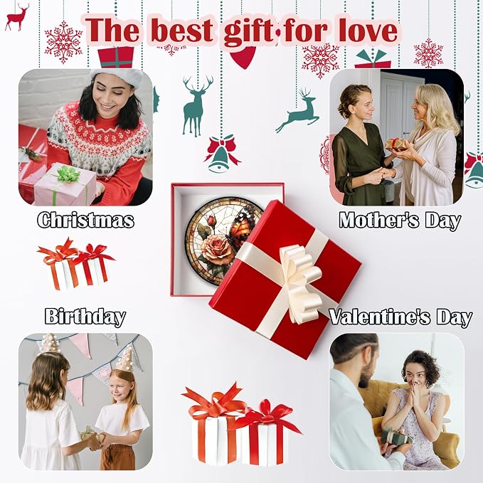 DASTOLL Stained Glass Window Hanging, Butterfly Picking Flowers Suncatcher - Image 8