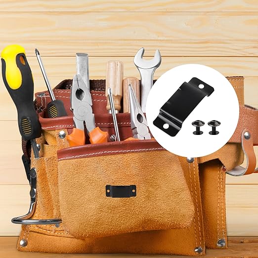 6 Pcs Tape Measure Holder Clip Measuring Tape Holder Metal Measuring Tape Belt Holder Tape Holder for Tool Belt with Rivets Tape Measure Hanging Tape Holder for Easy to Carry Matte Black