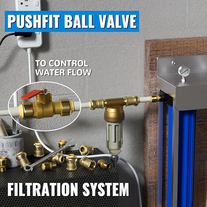 Shut Off Ball Valve 3/4 Inch, SUNGATOR 3/4 Inch Ball Valve, Push-to-Connect Water Shutoff, No Lead Brass Push Plumbing Fittings for PEX Pipe, Copper, CPVC, Pack of 1