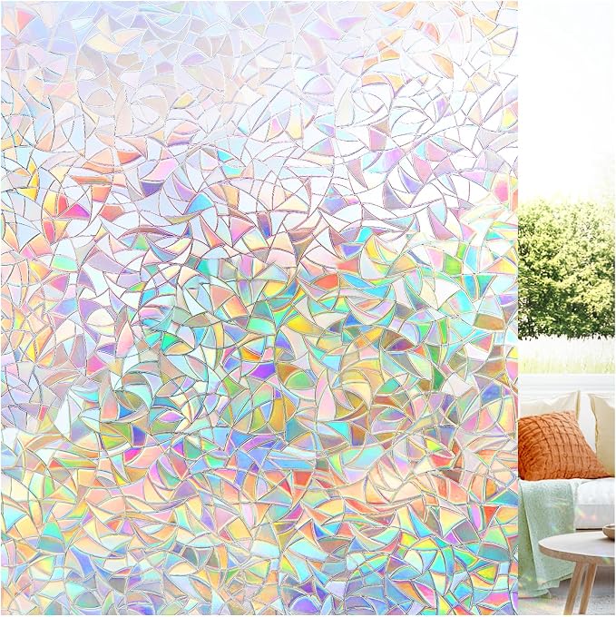 LUTE Rainbow Window Privacy Film, Stained Glass Cling, 35.4" x 157.4" | 3D by LUTE