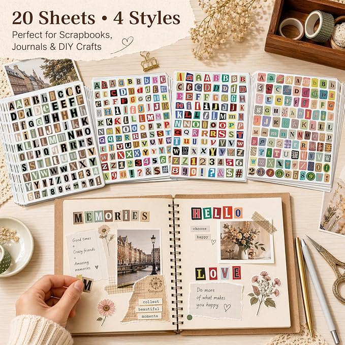 1920pcs Scrapbook Letter Stickers Ransom Vintage Junk Journal Stickers Numbers - Image 2