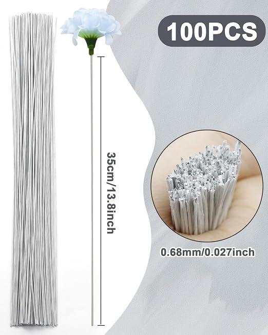 100 PCS FIVEIZERO 26 Gauge White Floral Wire Stems - Image 2