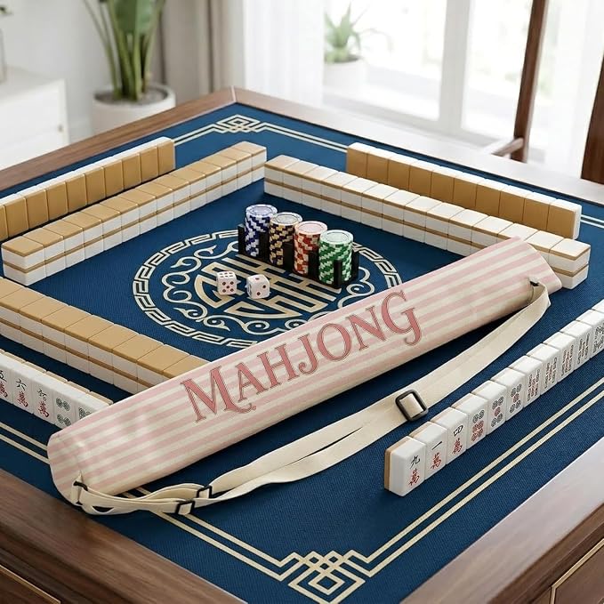Pink and White Striped Mahjong Mat Bag - Image 6