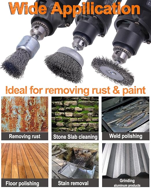 9 Pack Drill Wire Brush with 1/4-Inch Hex Shank, Rocaris Carbon Steel Drill Wire Brush, Cup/ Wheel/ Pen Brush Set for Rust Removal, Corrosion and Scrub Surfaces
