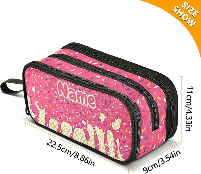 Custom Red Ice Cream Print Pencil Case Box Boys Girls Personalized Name Large - Image 7